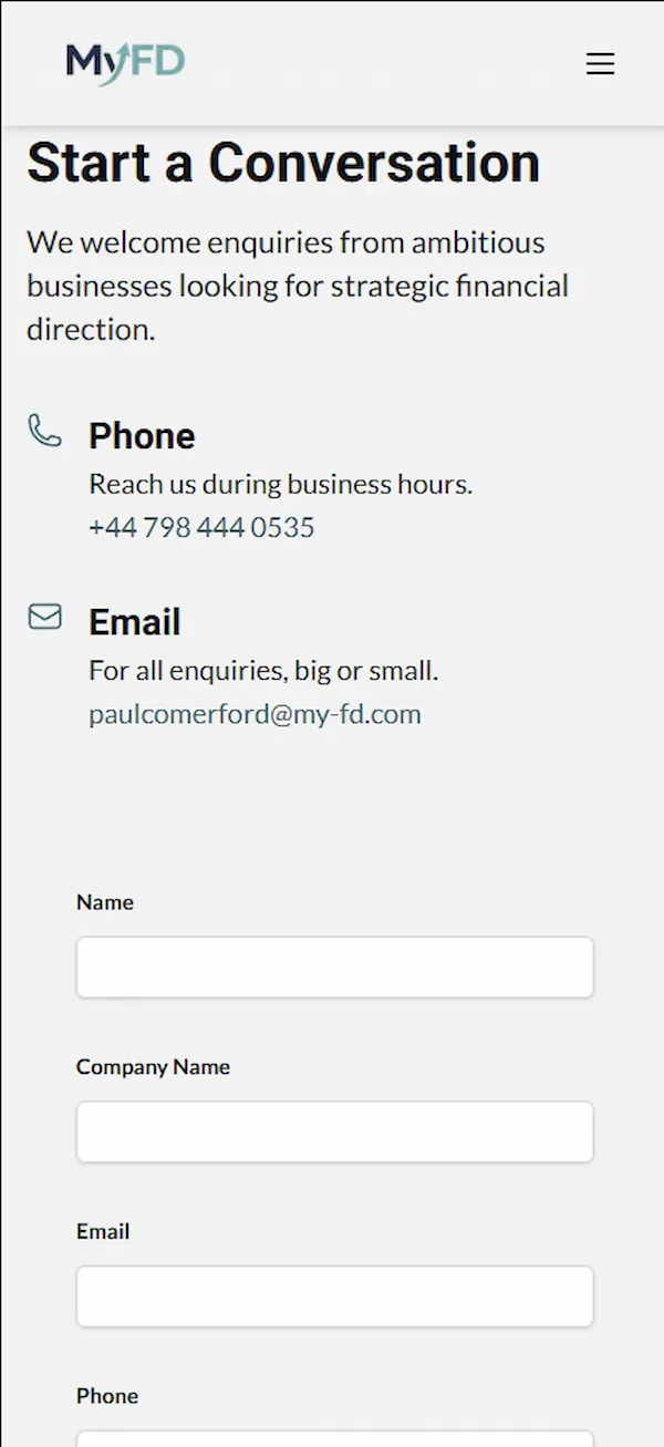 MyFD mobile contact funnel